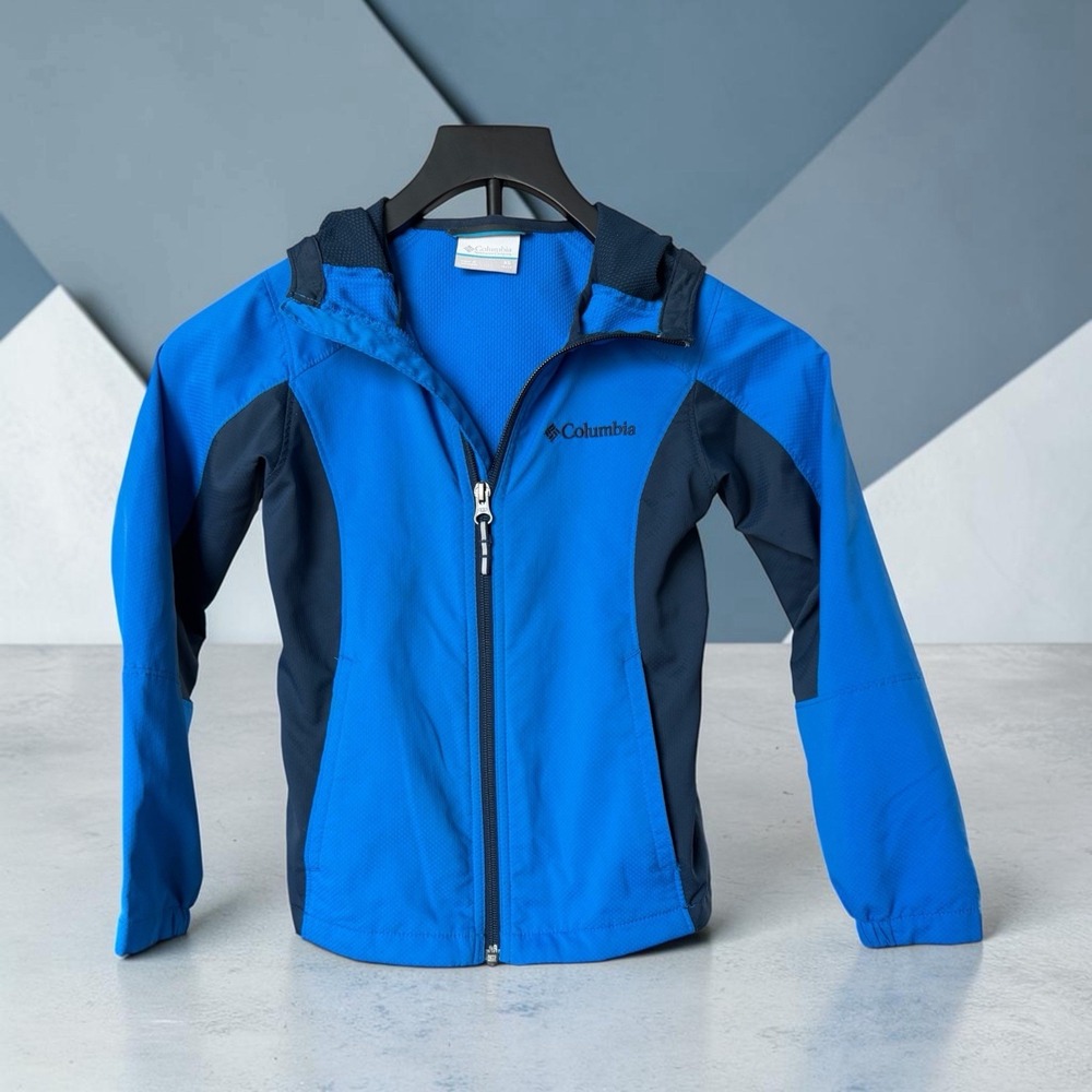 Columbia Youth XS 6/7 Blue Hooded Softshell Jacket Full Zip Lightweight Coat